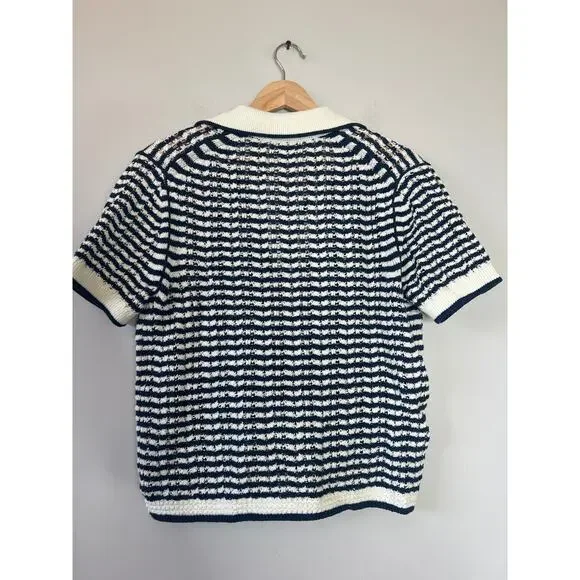 NEW Simkhai Spread Collar Short Sleeve Polo Shirt Midnight Stripe Size: XS - Picture 6 of 7